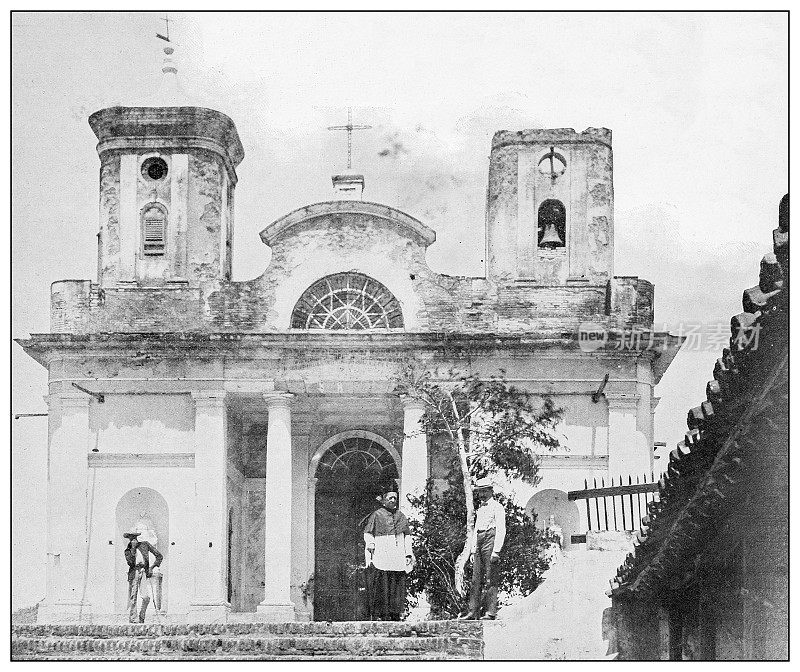 古黑白照片:大教堂，El Cobre，古巴